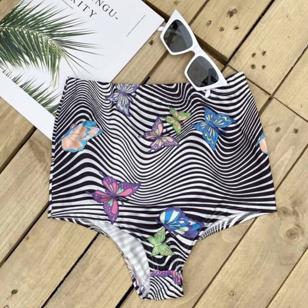 🦋 High Waist Striped Butterfly Bikini Bottoms